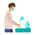 Vector illustration of man always remember to wash his hands. Concept art for Ã¢â¬ËTraveling in the New Normal Royalty Free Stock Photo